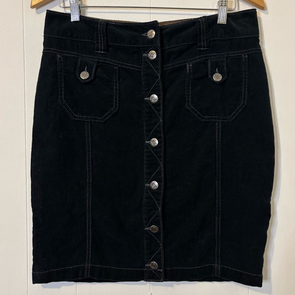 Free People 6 Corduroy Mini Skirt Black Silver Button Down Grunge/Alt/Boho Fall